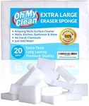 Oh My Clean Extra Large Magic Multi Surface Power Scrubber Foam Pads Cleaning Eraser 2X Thick, 2X Longer Lasting Melamine Sponge for Bathtub, Floor, Baseboard, Bathroom, Wall - 20 Pack