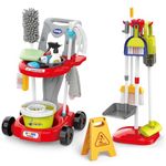 Kids Cleaning Set for Toddlers Pretend Play Housekeeping Supplies Kits with Real Working Vacuum Cleaner, Broom, Spray Bottle, Dust Pan and More Role Play Educational Toys for Toddler Boys Girls (Red)