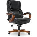 Serta Big and Tall Executive Office Wood Accents, Adjustable High Back Ergonomic Computer Chair with Lumbar Support, Bonded Leather, Faux, Black, 30.5D x 27.25W x 47H in