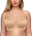 Exclare Women's Full Coverage Plus Size Underwire Multiway Strapless Comfortable Bra Contour Convertible(40C, Lace Beige)