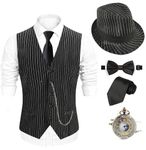 1920s Mens Costume Fedora Hat,Gatsby Gangster Vest,Vintage Pocket Watch,Pre Tied Bow Tie,Tie, Twvest-twbkhat, Medium