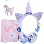 TCJJ Unicorn Wireless Headphones for Girls,Shiny Rhinestone Kids Wireless Headphones 85db Volume Limiting with Mic Study Online/Live Stream/Youtube Video/Working at Home