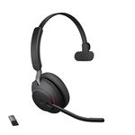 Jabra Evolve2 65 Wireless PC Headset – Noise Cancelling Microsoft Teams Certified Mono Headphones With Long-Lasting Battery – USB-A Bluetooth Adapter – Black