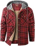 Flygo Men's Flannel Jacket Loose Plaid Sherpa Lined Flannel Shirt Snap Button Warm Winter Jackets Pockets(02HoodedRed-XXL)