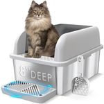 Suzzipaws 8" Deep Stainless Steel Cat Litter Box with Lid Extra Large Litter Box for Big Cats XL Metal Litter Pan Tray with High Wall Sides Enclosure, Non-Sticky, Anti-Leakage, Easy Cleaning