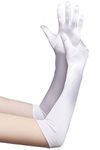 BABEYOND Long Evening Gloves Satin Elbow Gloves Bridal Fancy Dress Gloves Wedding Prom Opera Gloves 1920s Style for Women (Long Smooth 52cm/White)(Size: Adult Size (Length 52cm))