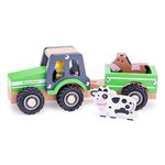 New Classic Toys 11941 Traktor mit Anhänger Detachable Trailer Childs Game Tractor, Animals, Toy Farm, Wooden Vehicles-Set of 4 Pcs, Single, Green, 240 x 80 x 95mm