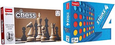 Funskool Games - Strike 4, Classic disc Dropping Game, Get 4 in a Row, Connect Game, 2 Players, 6 & Above&Funskool Chess Board Set, Black and White Board Game