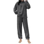 Womens Pyjamas Set Nightwear Fluffy Fleece 2 Piece Sherpa Quarter Zip Pullover Wide Leg Pants Sets Fuzzy Tesst Sleepwear Winter Warm Fur PJs Thickened Plushed Loungewear Gray