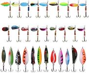 30PCS Spinner Baits Bass Fishing Lures Bass Trout Salmon Hard Metal Lures Kit Fishing Spoons Fishing Gear Kit for Saltwater Freshwater