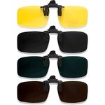 GWAWG 4 Pack Clip on Sunglasses, Rimless Polarized Lens Flip Up Night Vision Glasses, Anti Glare UV400 for Men Women Driving Travelling Fishing Hunting Outdoor Sports