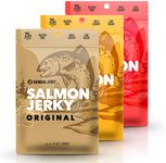 Kaimana Jerky Wild Caught Salmon Jerky - Organic Dried Fish Strips Rich in Omega-3, Protein - Low-Calorie Seafood Snack with No Gluten, Less Sodium & Sugar - Original, Teriyaki, Spicy Flavors - 3-Pack