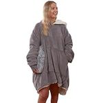 Sienna Hoodie Blanket Ultra Soft Sherpa Fleece Warm Cosy Comfy Oversized Wearable Hooded Sweatshirt Throw for Women Girls Adults Men Boys Kids Big Pocket - Charcoal Grey