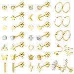 Thunaraz Cartilage Earring 18G Flat Back Stud Earrings Surgical Steel Helix Tragus Piercing Jewelry Gold