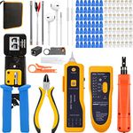 TAIWAIN CAT6 Crimping Network Repair Tool RJ45 CAT5 Crimper, Professional Maintenance LAN Cable Stripper Tester, Wire Crimp Cutter Punch Down Pass Through Enthernet Connectors (Orange)