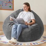 Hobestluk 3.5FT Teardrop Bean Bag Chair, Adult, Grey, Large, with Filler Included, Removable Cover