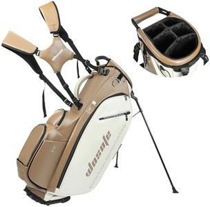 WOSOFE PU Golf Bag with 6/14 Way Top Dividers Automatically Adjustable Dual Straps Elegant Design for Men Women Pu Golf Stand Bag with Multiple Pockets (Khaki, 6Way)