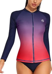 ATTRACO Women's Plus Size Rash Guard Long Sleeve Swim Top UV Protection Sun Shirt Navy 3X