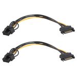 2 Pack Sata Cables 15 Pin Sata to 8p (6+2 Pin) PCI Express Graphics Card Power Splitter Cable 20cm Reverse Power Adapter Cable Serial Port Converter Video Card Power Supply Cables