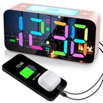 Loud RGB Alarm Clock for Girl Bedroom, 2 Alarms Loud LED Big Mirror Display Plug in Simple Basic Digital Clock with Nightlight,2 USB Ports, Adjustable Volume, Dimmable for Deep Sleepers Elderly Office