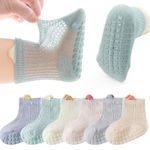 SNOWIE SOFT® 6 Pairs Baby Socks Set 0-18 Months, Summer Breathable Anti-Slip Cartoon Design Cotton Socks, Non-Slip Grip Ankle Floor Socks for Newborn Infants Boys and Girls