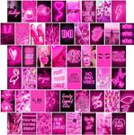 Pink Wall Collage Kit, Pink Neon, Hot Pink Room Decor, Bedroom Decor for Teen Girls, Pink Room Decor Aesthetic, Pink Poster, Hot Girl Poster, Hot Pink, Pink Wall Collage 50pcs 4x6 Inch (Pink Neon)