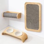 Cat Wall Shelves for Cat Wall Steps, Perch, Ladder, Wooden Floating Modern Mounted Space Saving Furniture with Scratching Cushion Removal Cover for Climbing, Jumping and Sleeping(Feeding Bowl Set)