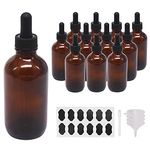 BPFY 12 Pack 4oz Glass Dropper Bottles for Essential Oil 120ml Amber Round Glass Boston Bottle With Black Glass Eye Dropper for Massage Oil, Perfume & Lab Chemical, Refillable Glass Bottle for Travel