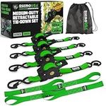 Rhino USA Retractable Ratchet Tie Down Straps (4PK) - 1,209lb Guaranteed Max Break Strength, Includes (4) Ultimate 1" x 10' Autoretract Tie Downs with Padded Handles. Use for Boat, Securing Cargo