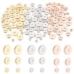 BENECREAT 108Pcs 9 Styles Brass Disc Spacer Beads, 3 Size Gold Silver Rose Gold Flat Jewelry Metal Spacers for Bracelet Necklace Jewelry Crafts Making