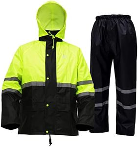 HAOKAISEN High Visibility Reflective Safety Jacket, Rain Suits for Men Lightweight Rain Gear, Waterproof Rain Jacket with Pants(Yellow Large)