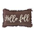 Creative Co-Op 20' L x 12' H Stonewashed Cotton Tufted Lumbar Pillow w/Fringe Hello Fall, Brown & Cream Color