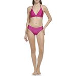 Calvin Klein Women's Standard Removable Soft Cups Bottom Shimmer Fabric Halter Tie Bikini Top 2 Piece Set, Fuchsia Shimmer, X-Large