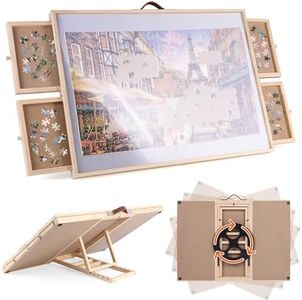 Ruication Jigsaw Puzzle Board Folding Tilting Puzzle Table Rotating Wooden Jigsaw Board Non-Slip Mat Surface for 1000 pieces 4 Sliding Drawers Storage System For Adults Kids Children Boy Girl Gift