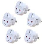 TechMax Pack of 5 UK to US Plug Adaptor Type G to Type A and B UK to USA, Canada, Japan, Thailand, Mexico, Jamaica, Dominican Republic, Barbados, China and more 2 Pin Flat Travel Adapter (White)