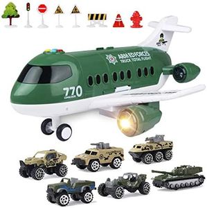 Jenilily Military Cargo Airplane with Car Toys Set, Vehicles playset for Kids Boys 3 4 5 Years Old