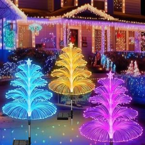 3PCS Solar Christmas Decorations Trees Lights Outdoor Waterproof Solar Christmas Tree Jellyfish Lights 5 Layer Optical Fiber 7 Color Changing for Pathway Lawn Patio Solar Christmas Lights Outdoor