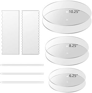 Boyun Acrylic Round Cake Disk Set,Acrylic Cake Discs Set,Comb Scrapers,Dowel Rods,Icing Scraper,Acrylic Scraper Smoother for 3 Tier Cakes (6.25" + 8.25" + 10.25")