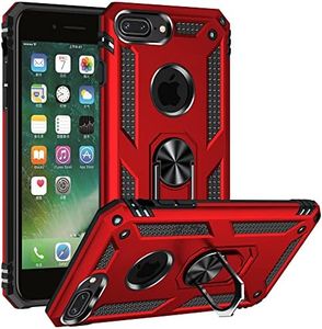 Cavor for iPhone 7 Plus/ 8 Plus / 6 Plus / 6s Plus Case (5.5") TPU Case PC Bumper 360° Rotation Ring Holder Kickstand Back Cover Work with Magnetic Car Mount Shockproof Protective Cover-Red