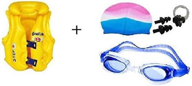 Baby & Sons Children Swim Vest, Kids Life Jacket, Swimming Cap, Goggles and Ear Plug Combo (Color/Design May Vary) (3-6 Years)