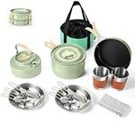 Odoland Camping Cookware Set Non-Stick Pot and Pan Set with Kettle, Stainless Steel Utensils Mess Kit, Cups Plates Knives Spoons Forks for Outdoor Cooking