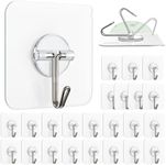 Lomrsiul Adhesive Wall Hooks for Hanging, Clear Removable Window Hooks 13 lb Stainless Steel Stick on Hooks Waterproof Self Adhesive Hooks for Shower Door Ceiling Kitchen Cabinet 24 Pack