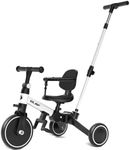 Glaf Toddler Bike Tricycle with Push Handle for 1-3 Years Old Baby Boys and Girls Kids Trike Balance Bike Birthday Toy with Removable Pedals Adjustable Seat Height and Backrest (White)