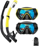 Snorkel mask Snorkeling Set for Adults and Youth, Diving mask and Full Dry Snorkel Swim Googles is Suitable for Snorkeling, Dive Scuba Diving, Swimming (6115Black+Yellow（2 Set）)