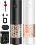 FORLIM Electric Salt and Pepper Grinder Set, USB Rechargeable, Automatic Salt Pepper Mill Grinder with Dust Cover, One-Button Control, Adjustable Coarseness, White LED Light, Black&White