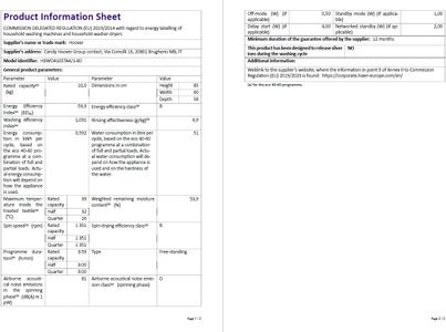 Hoover H-WASH 300 10kg Washing Machine – Front Load, White