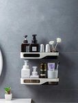 DYRROTH Bathroom Shelf Rack Storage Holder Shower Rod Mounted Shampoo Gel Draining Organizer Basket Bathroom Accessories 2Tier Suction Cup Bathroom Shelf Wall Rack Plastic Shower Caddy Rack