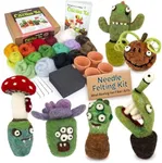 Woolbuddy Needle Felting Kit Cactus, Felting Kit for Beginner Adults Includes 4 Felting Needles, Needle Felting Wool, Felting Foam Pad, 2 Clay Pots and Photo Instructions, DIY Crafts