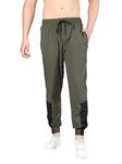 CHKOKKO Men Casual Track Pant Gym Workout Lower with Zipper Pocket Olive Black L