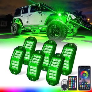 Xprite RGB LED Rock Lights Wide Angle Bluetooth Multicolor Neon Lighting Footwell Underglow Kits w/Wireless Remote, Compatible Jeep Off-Road Trucks Cars UTV ATV SUV RZR Motorcycles Boats 6 Pods